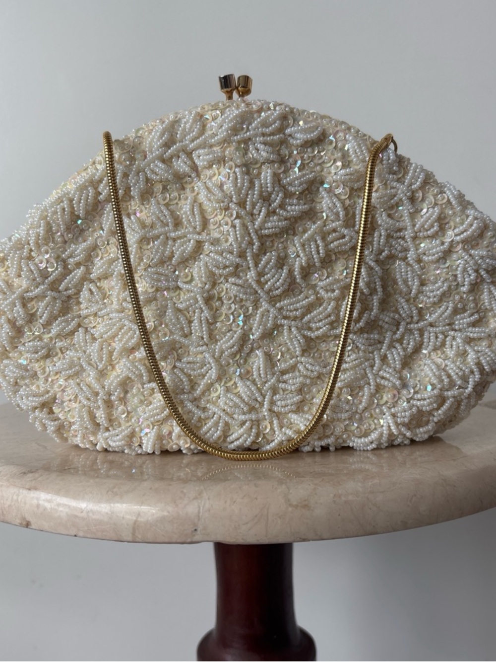 Vintage La Regale Ivory Beaded Sequin Old Hollywood Bag
